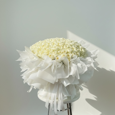 Valentines Day 100 Roses Bouquet - White